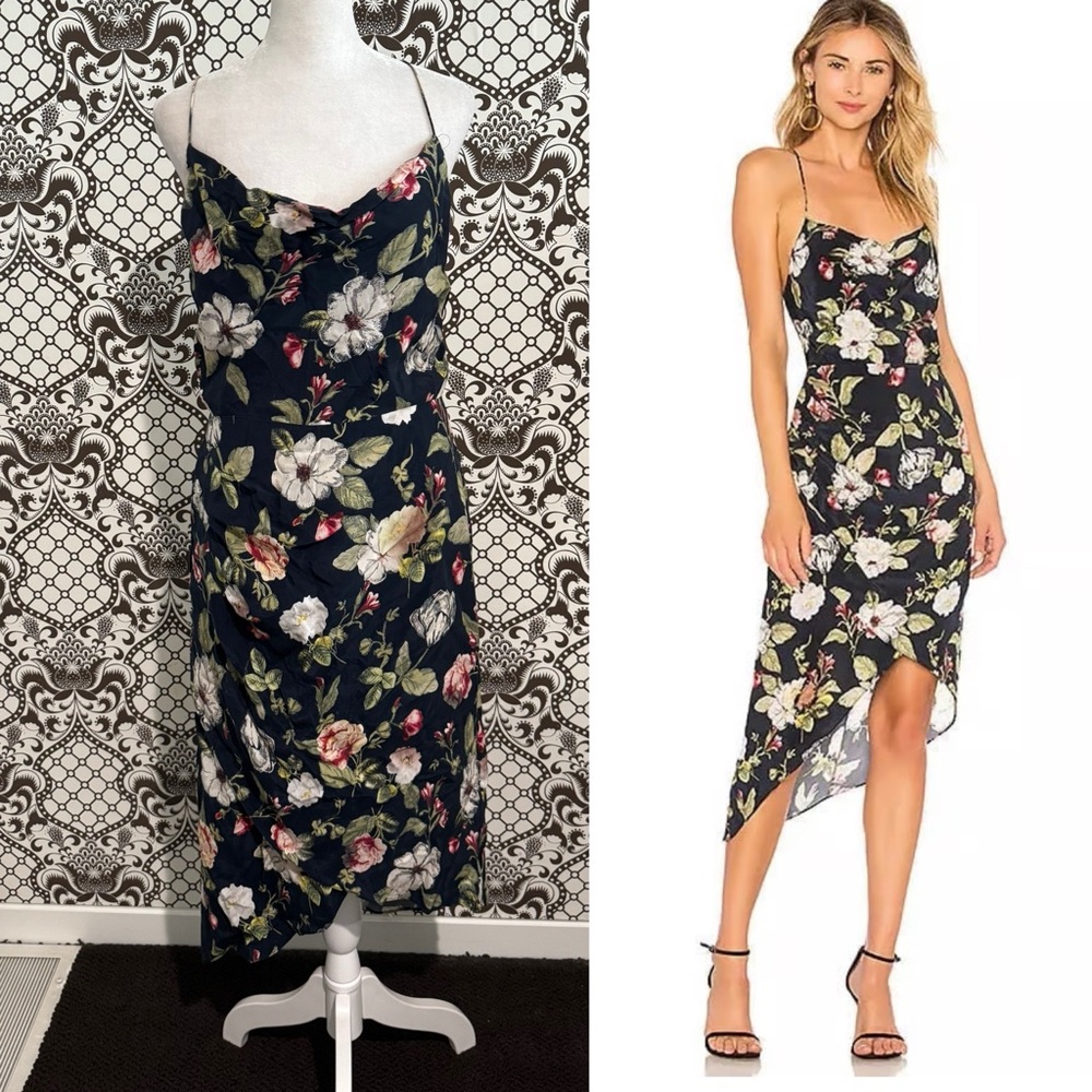 ALICE + OLIVIA ✨REVOLVE Reena Open Back High Low Dress Floral Sapphire | Sz L 12